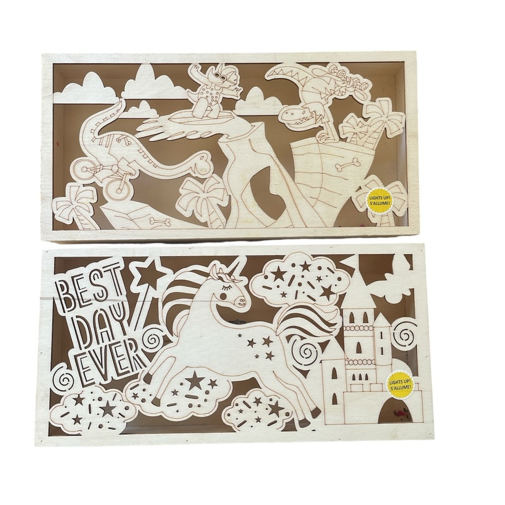 Artminds DIY pre-lit Wooden Unicorn and Dinosaur Art Decor Set of 2